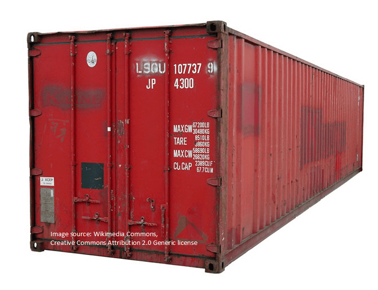 Description: Red Shipping container of Lorenzo Shipping Corporation
9 July 2004 (original upload date)
Author	KMJ at German Wikipedia
Attribution-ShareAlike 3.0 Unported
https://creativecommons.org/licenses/by-sa/3.0/deed.en
